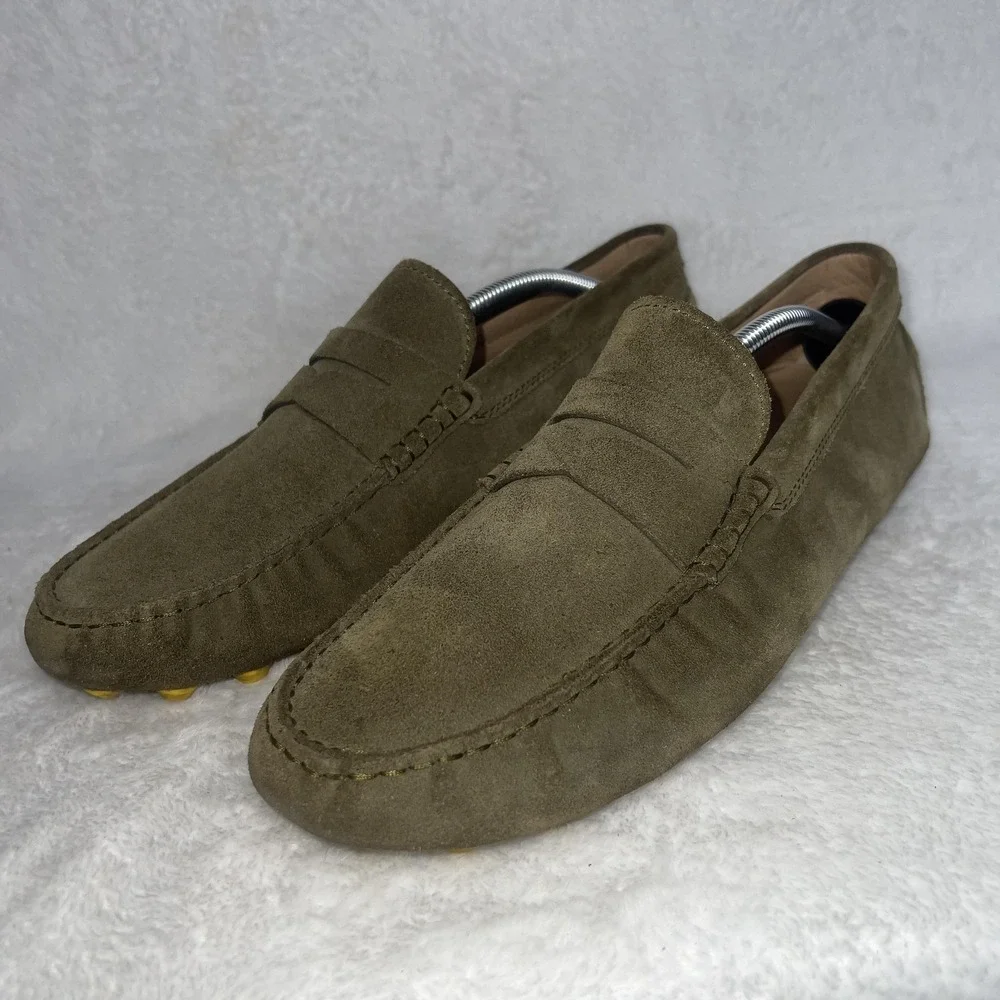 Tods Shoes Mens 10.5 Green Suede Gommino Driving Moccasins Made In Italy
